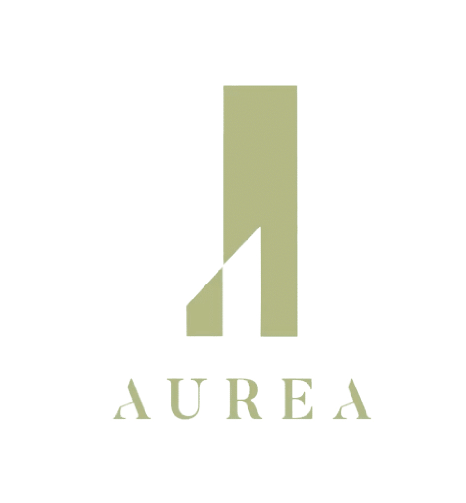 Logo with a tall olive-green abstract shape resembling the letter A and the word AREA beneath.