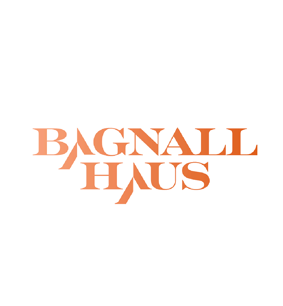 Brand logo showing the words 'Bagnall Haus' in stylized peach letters on white background.