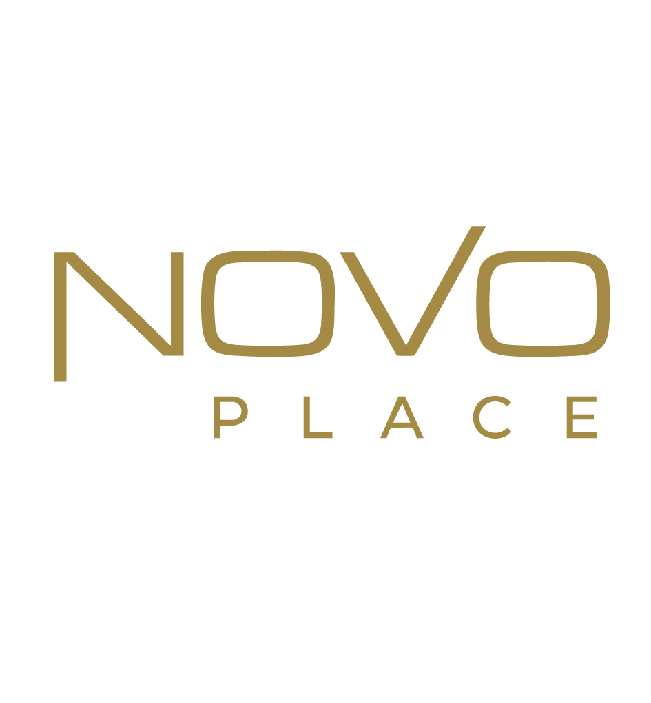 Logo for Novo Place in gold lettering on white background, with 'NOVO' above 'PLACE' in a modern sans-serif style