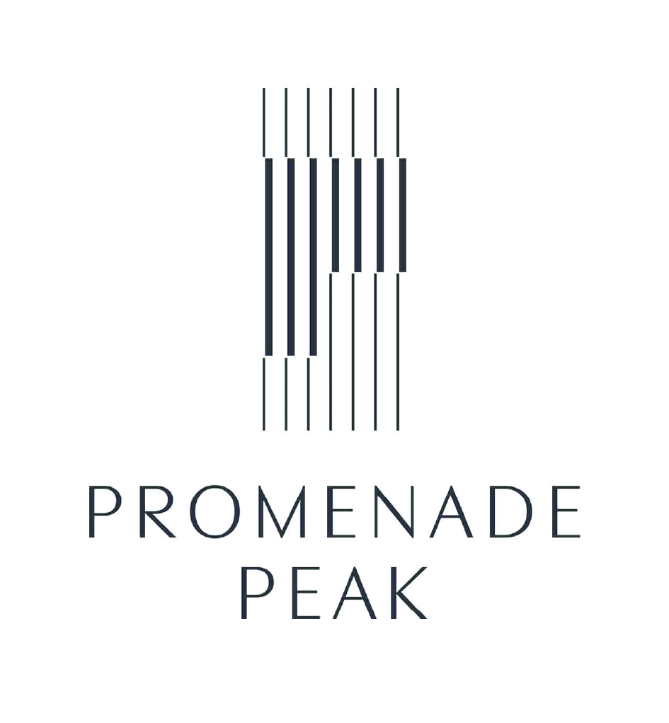 Promenade Peak logo with a vertical bar motif above the text PROMENADE PEAK in dark blue.