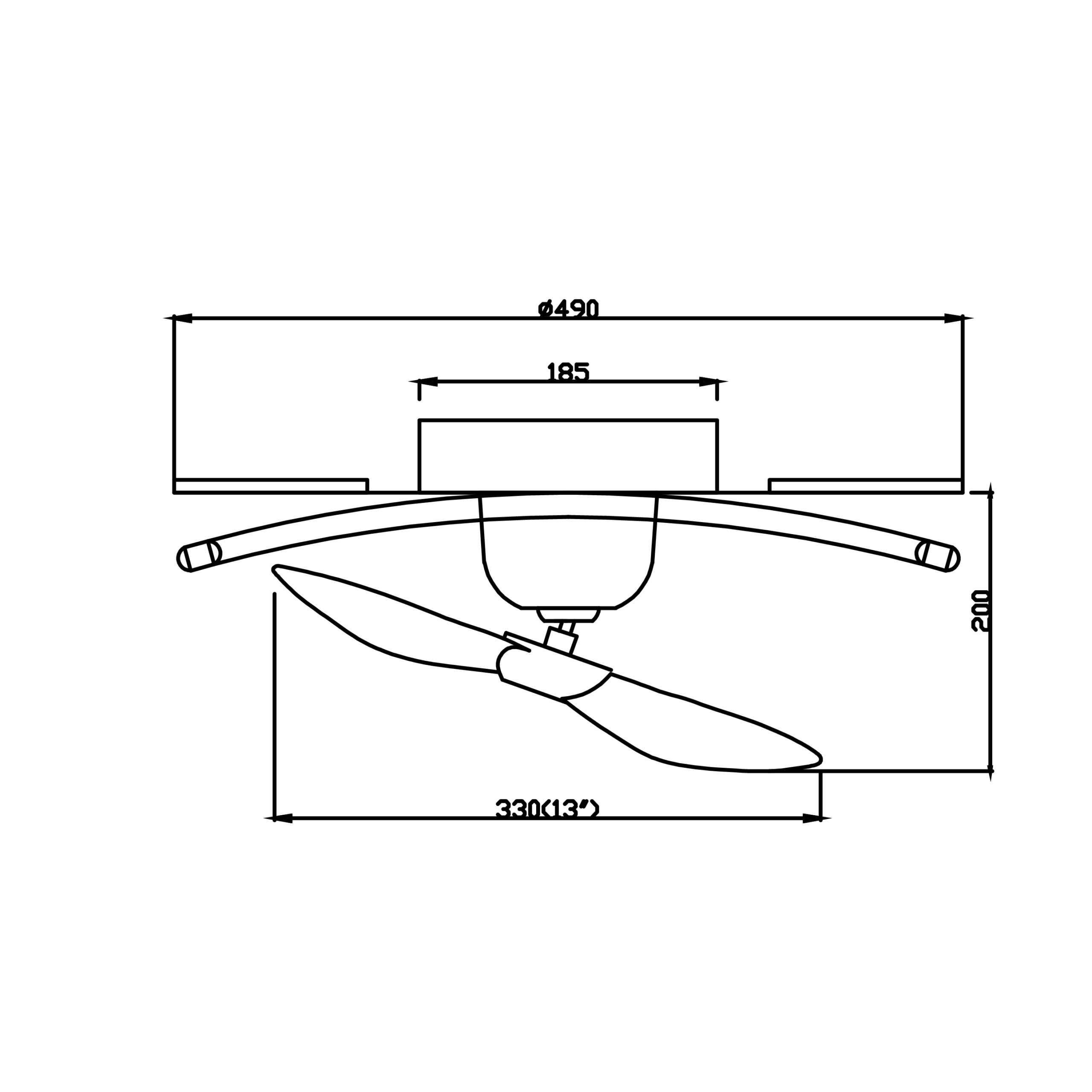 Top-view engineering drawing of a small helicopter with twin-blade rotor and dimension markers (width 330, rotor span 492).