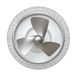 EC51 – Möwe Smart Home Three-blade metallic ceiling fan inside a crystal-ringed round frame.